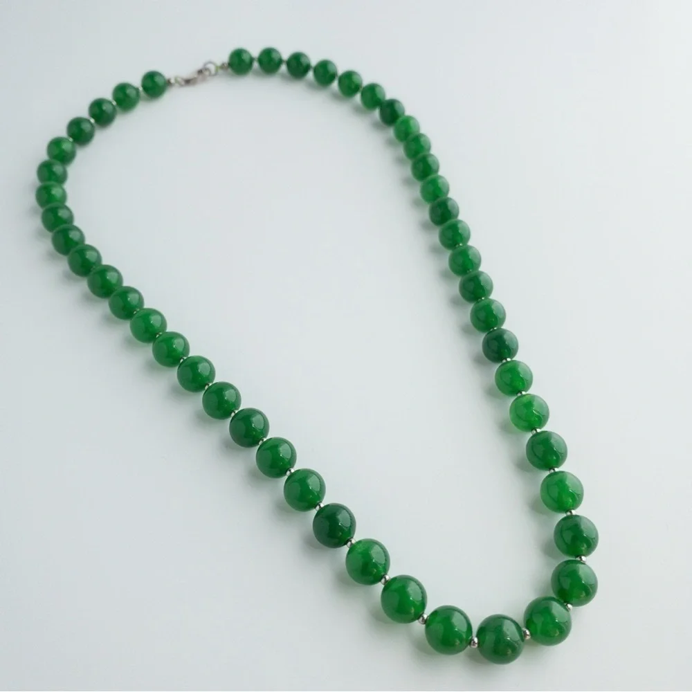 Dark Green Aventurine Beaded Necklace 925 8mm Round Natural Gemstone Beads 18” - Picture 7 of 13